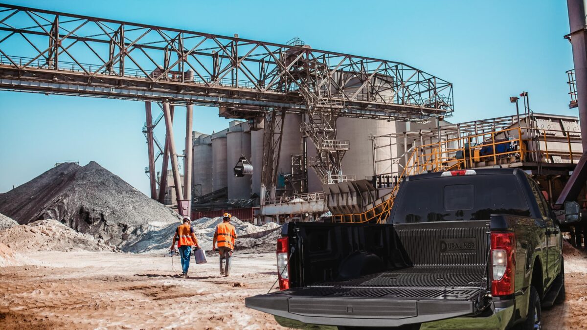 Duraliner in the back of a pickup truck at job site